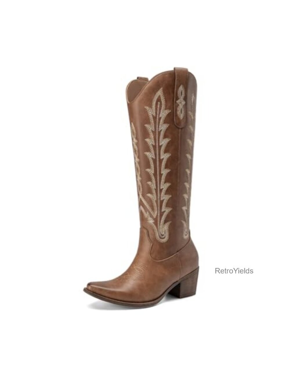 Women's Knee High Cowboy Boots Embroidered Chunky Block Heel Western Slip On